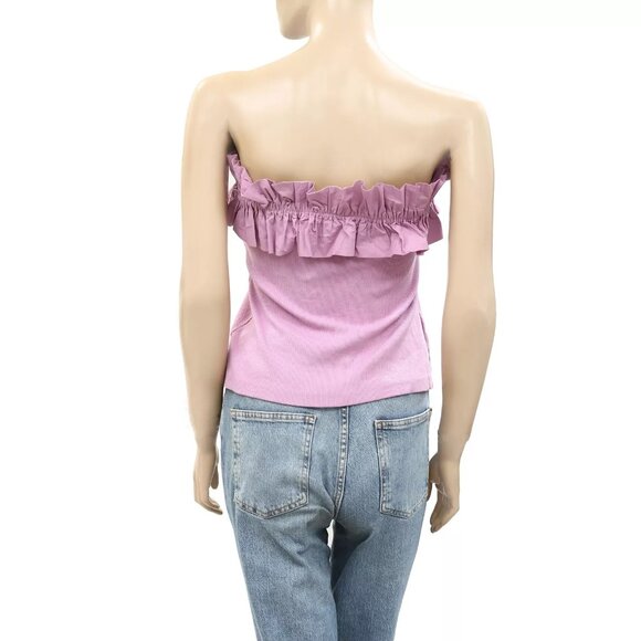 Maeve Anthropologie Poplin Ruffle Blouse Tube Top Ribbed Strapless S NWD 260886 - Picture 7 of 10